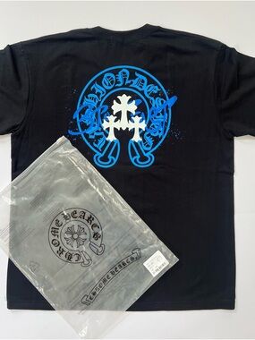 Chrome Hearts Black Tee with Blue & White Back Graphic